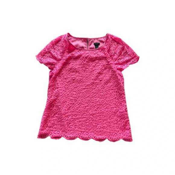 J Crew Pink Lace Overlay Short Sleeve Blouse Women’s XS - Picture 3 of 11
